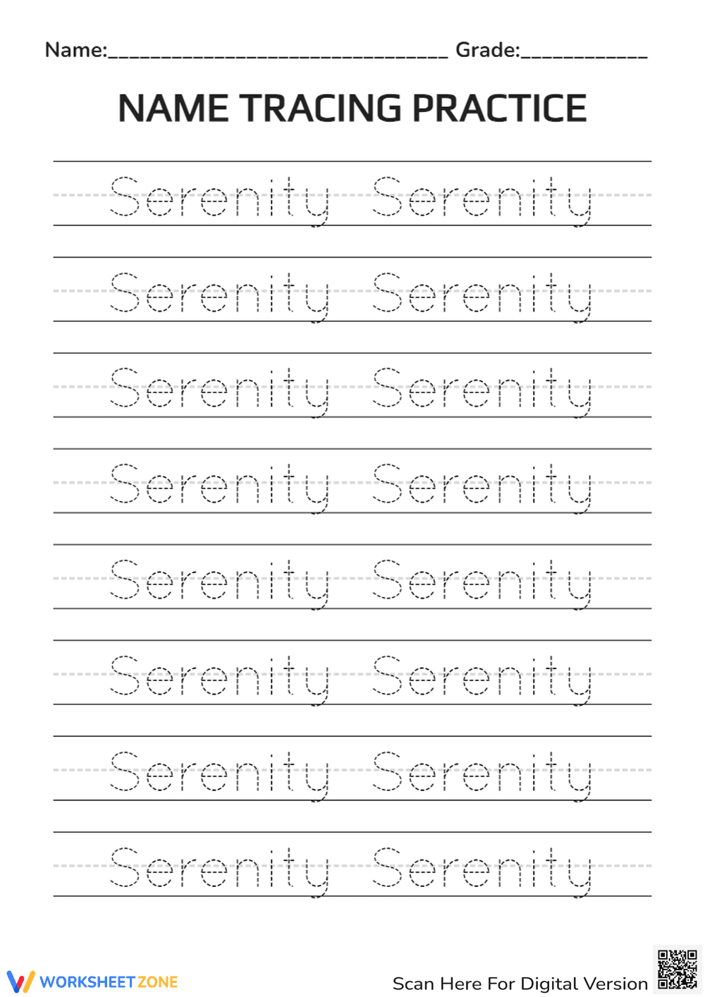 Name Tracing: Serenity - Page 1