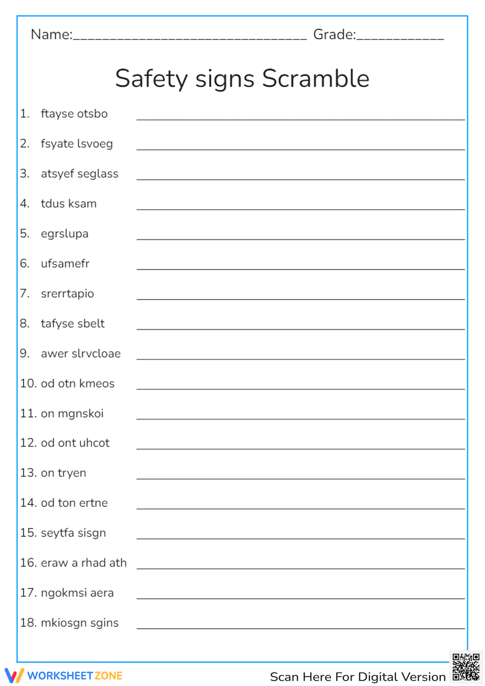 Grade 2 Safety Words — Printable No-Prep Worksheet - Page 1