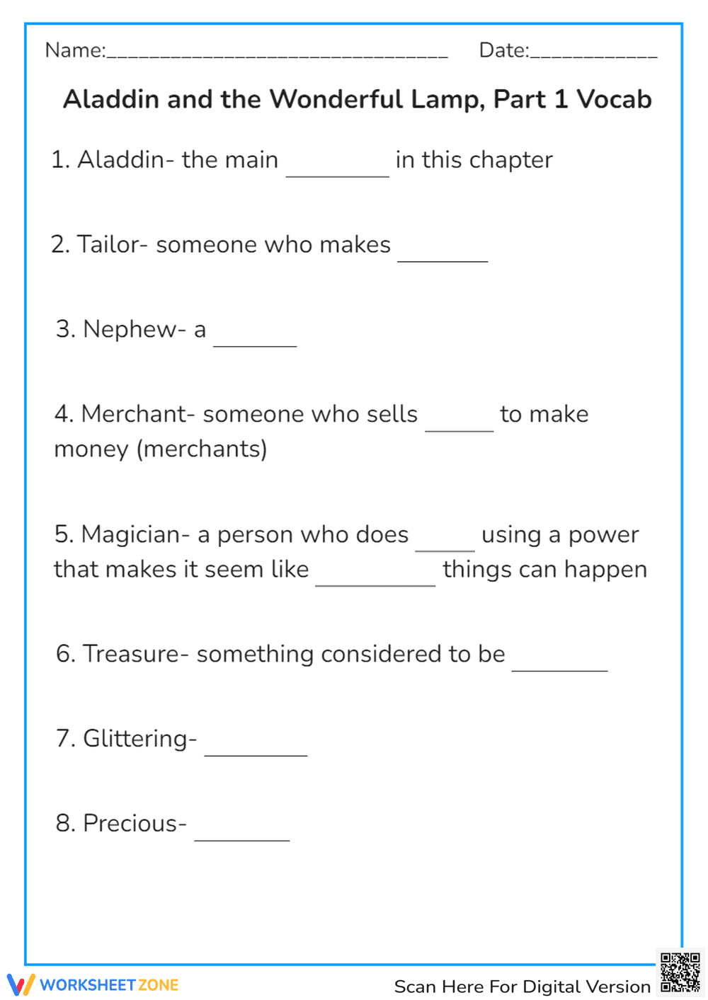 Aladdin and the Wonderful Lamp, Part 1 Vocab - Page 1