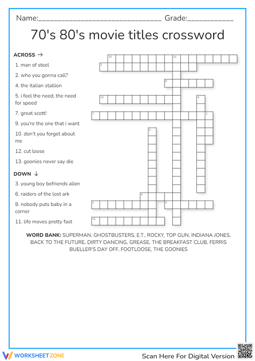 Grade 8 Movie Titles — Printable No-Prep Worksheet - Page 1