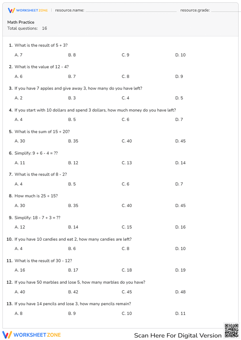 Essential Math Practice: Addition & Subtraction Grade 2 - Page 1