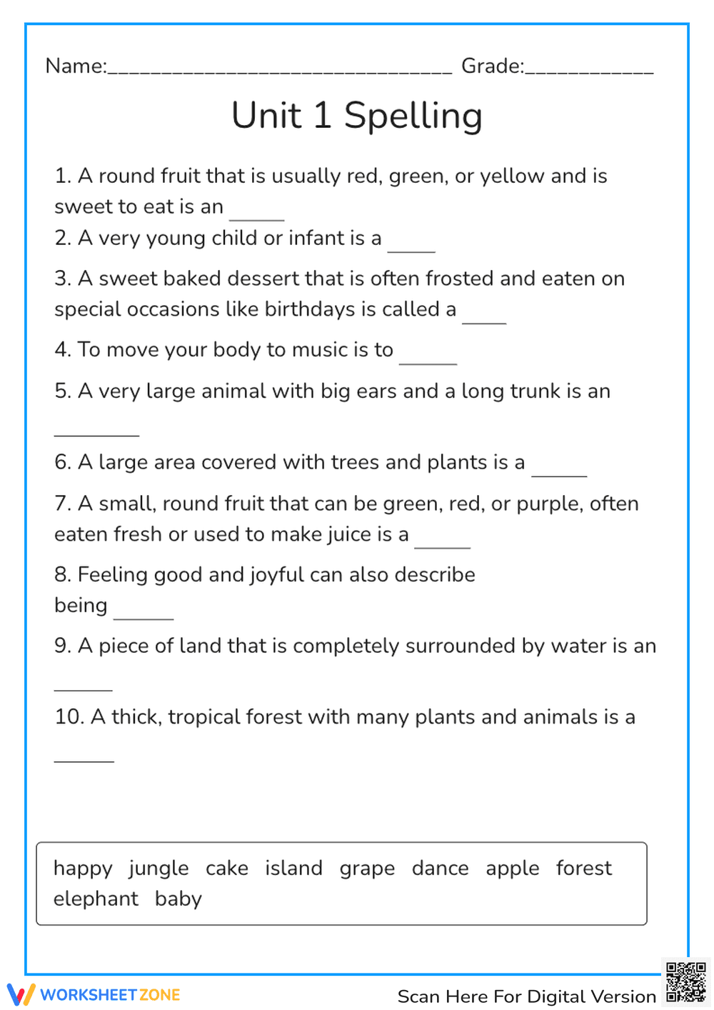 Printable Grade 3 Spelling and Vocabulary Worksheet - Page 1