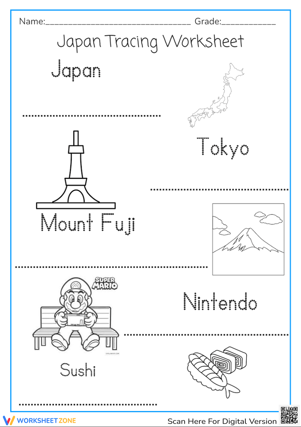 Japan Themed tracing worksheet - Page 1
