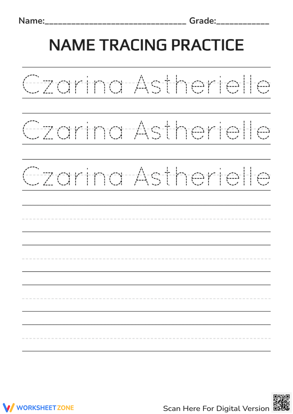 Czarina Astherielle Name Tracing Practice - Page 1