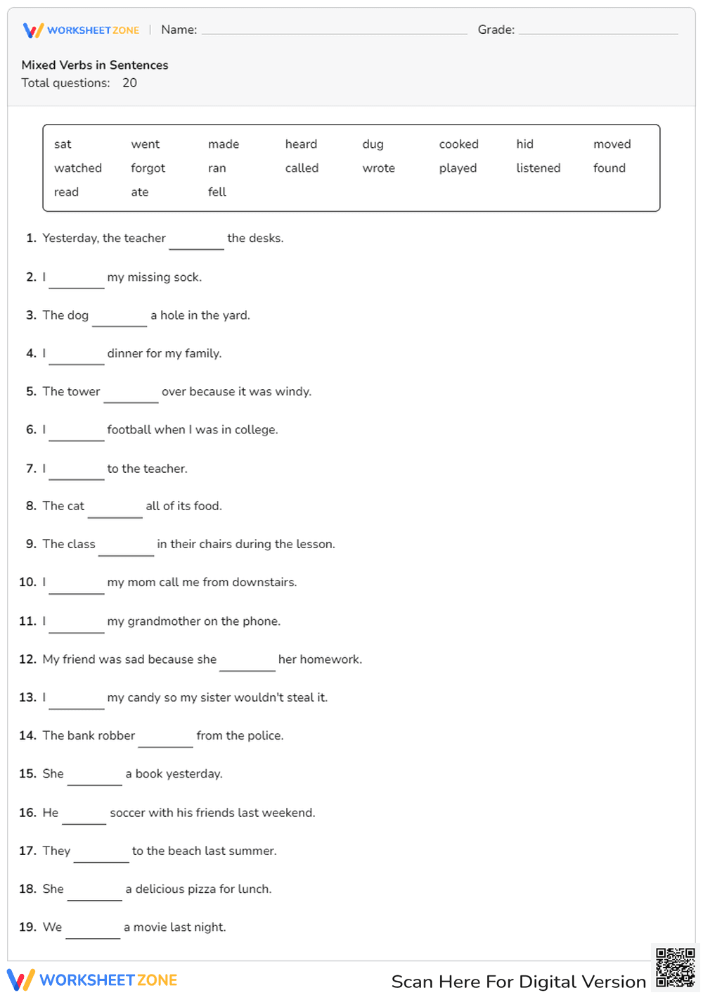Mixed Verbs in Sentences - Page 1