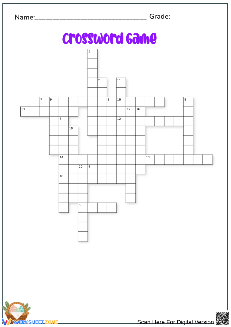 Crossword Game Worksheet - Page 1