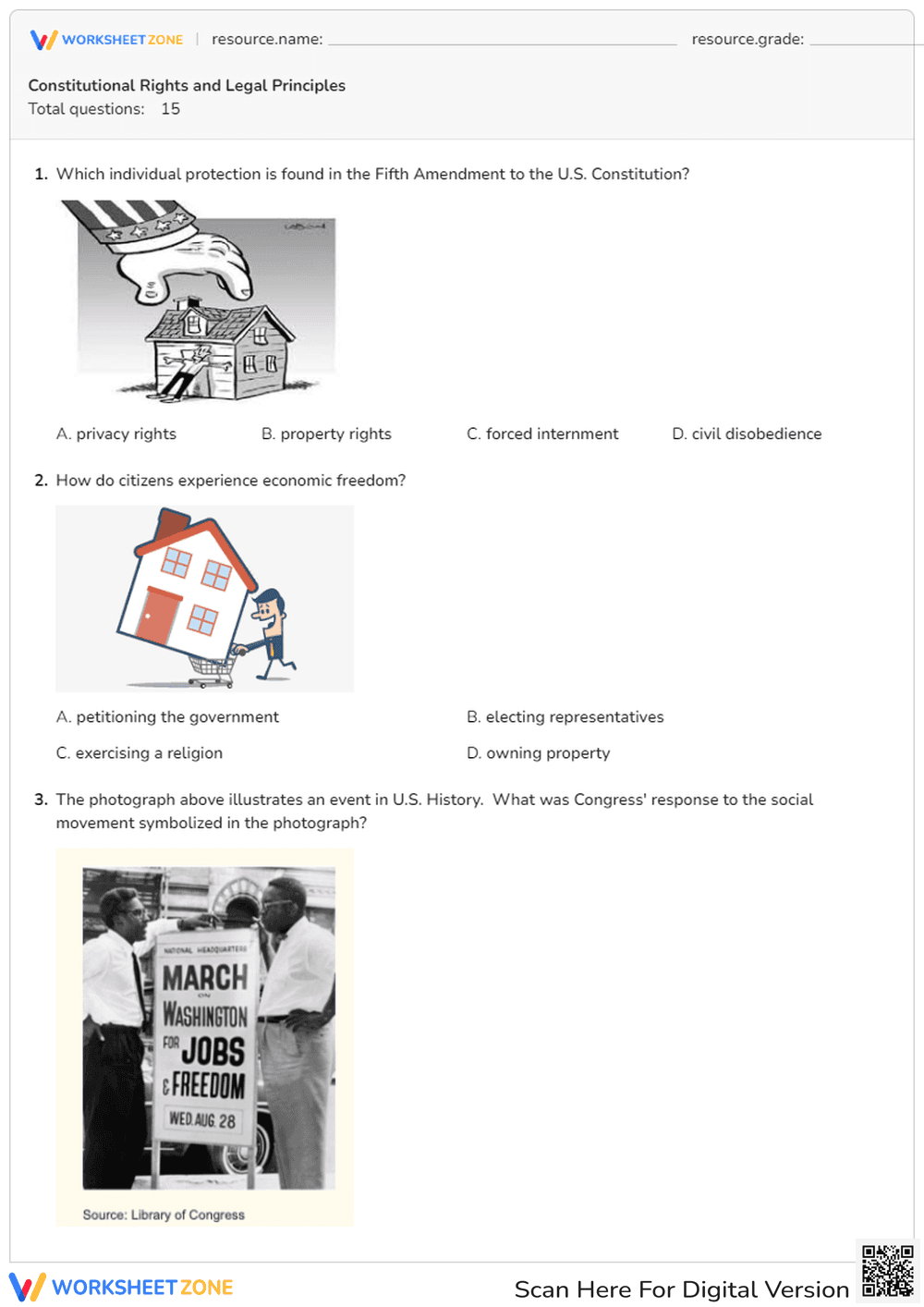 Constitutional Rights and Legal Principles Quiz - Page 1