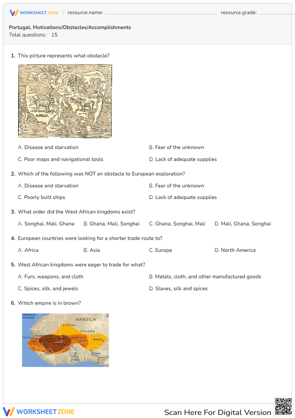 European Exploration Quiz | Grade 8 History Printable - Page 1