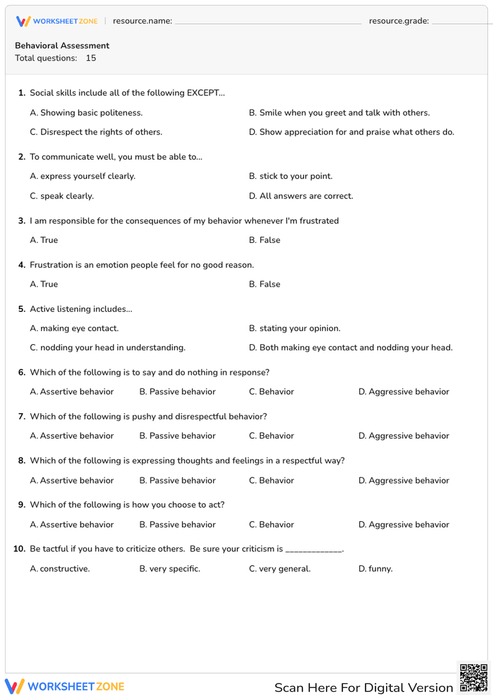 Behavioral Assessment - Page 1