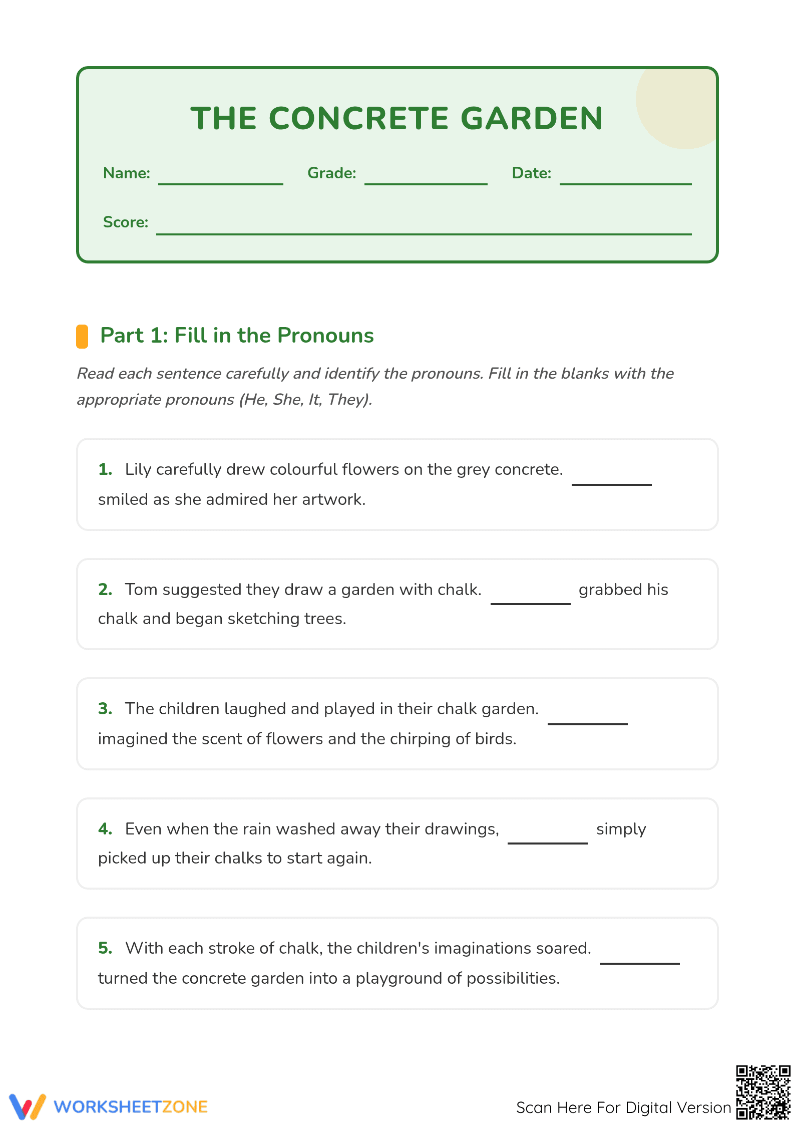 Pronouns Printable Worksheet | Grade 1 ELA - Page 1