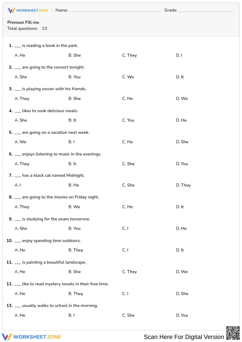 Pronoun Fill-ins - Page 1