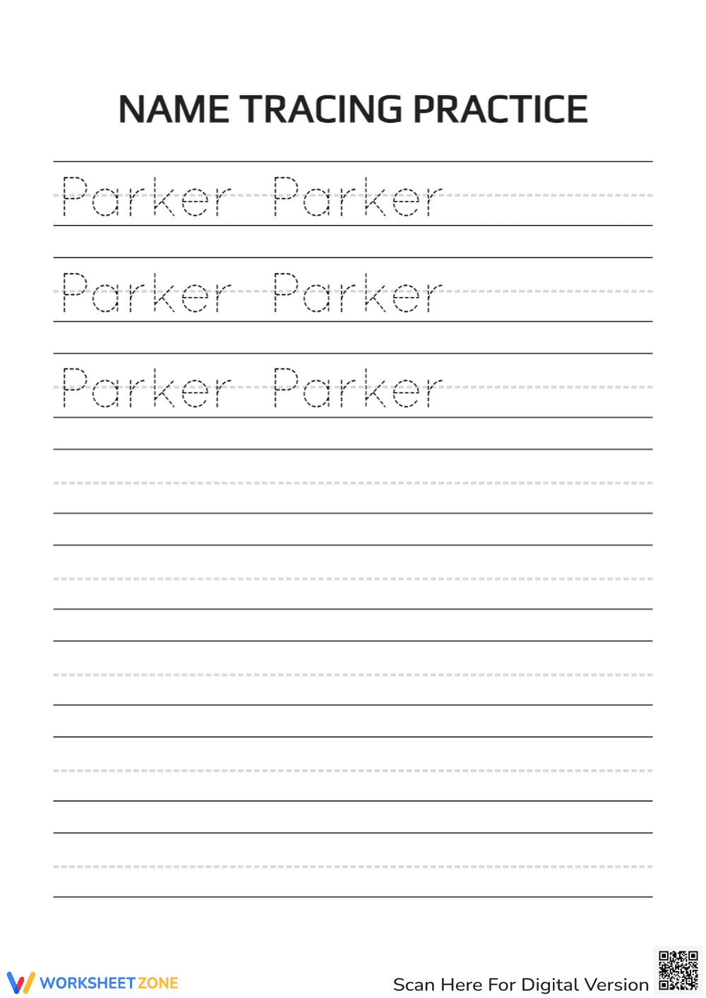 Parker Name Tracing Sheet for Preschoolers - Page 1