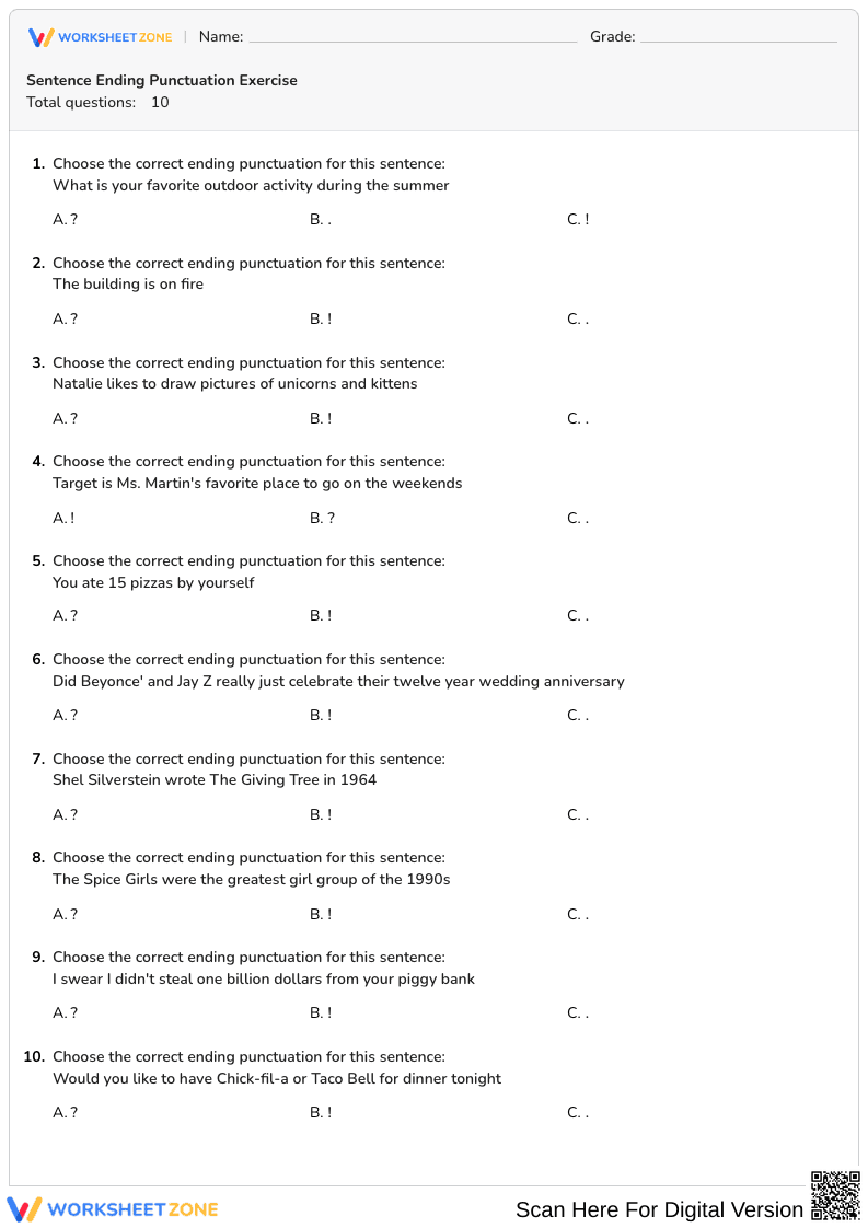 Essential Ending Punctuation Practice | Grade 3-4 ELA - Page 1
