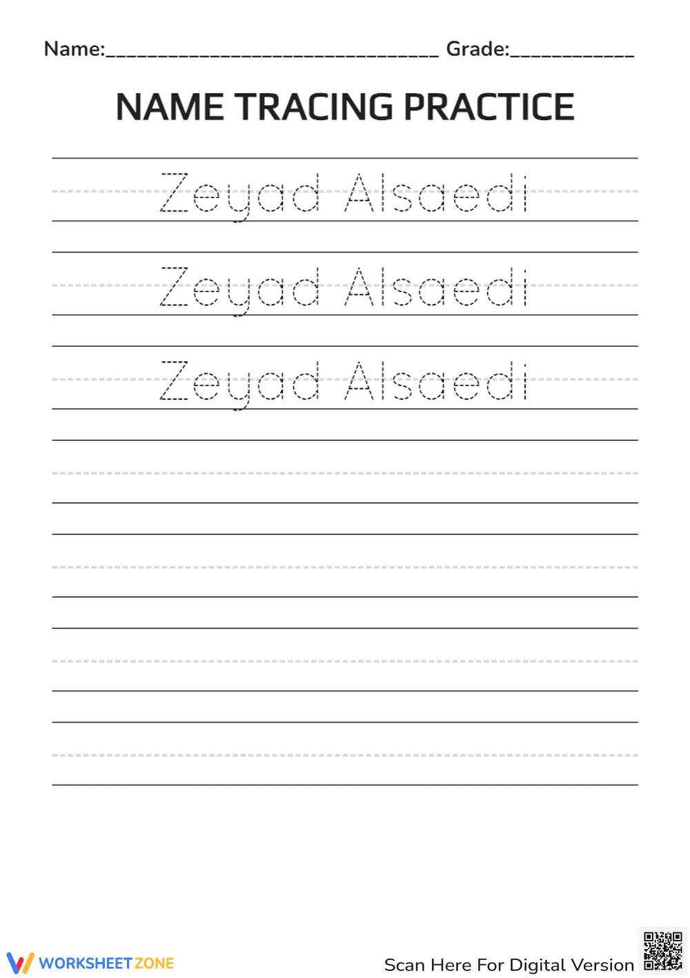 Essential Name Tracing Worksheet | Grade 1 Handwriting - Page 1