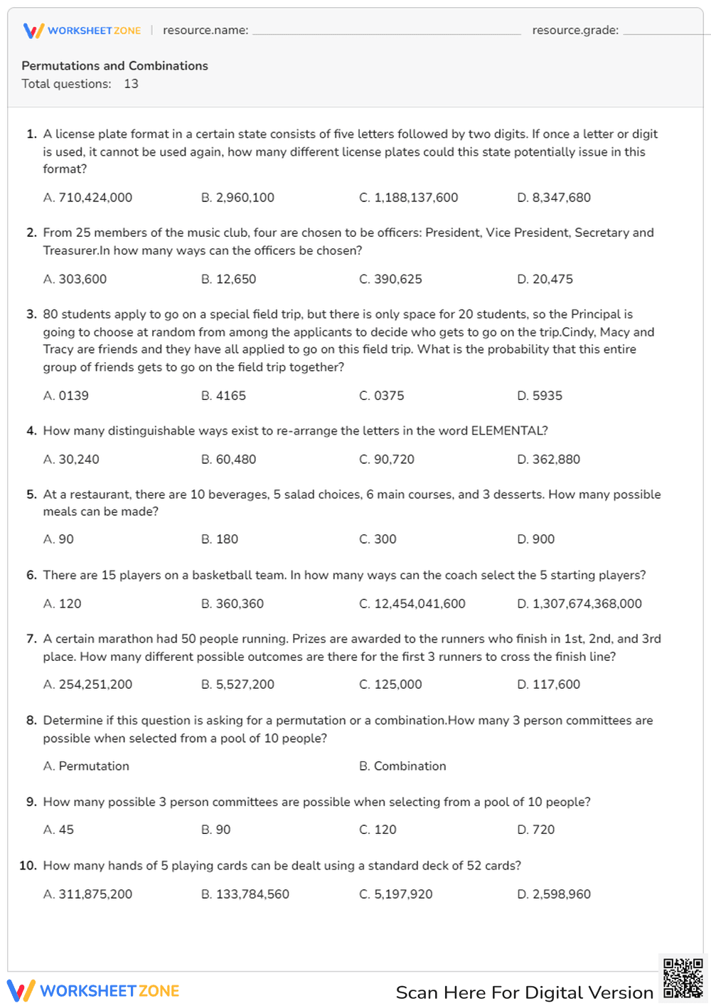 Master Permutations and Combinations - Page 1