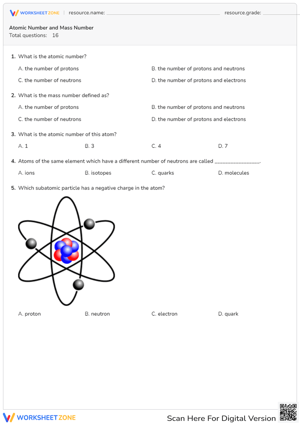 Atomic Number and Mass Number - Page 1