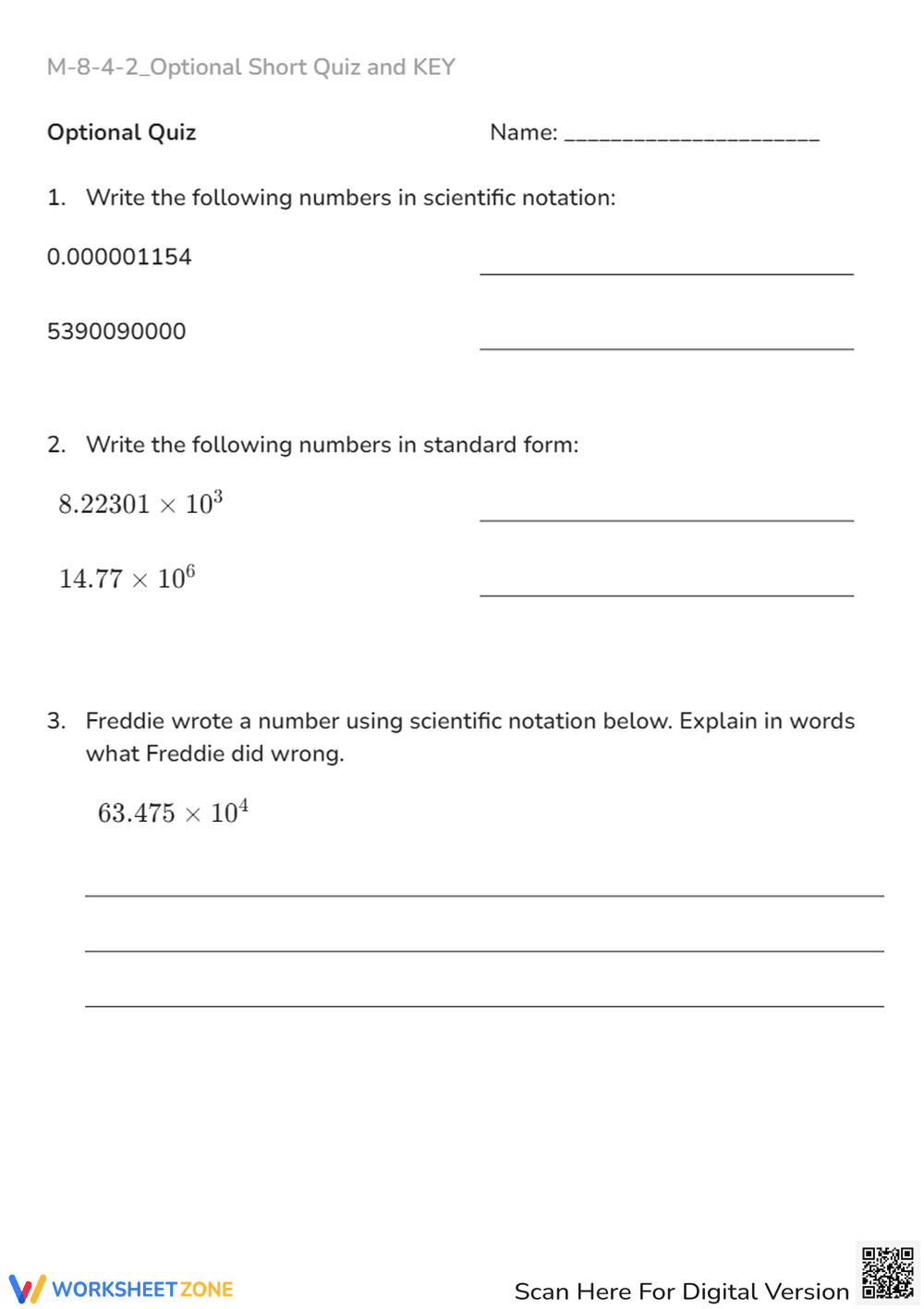 Scientific Notation Quiz - Convert to Standard Form! - Page 1