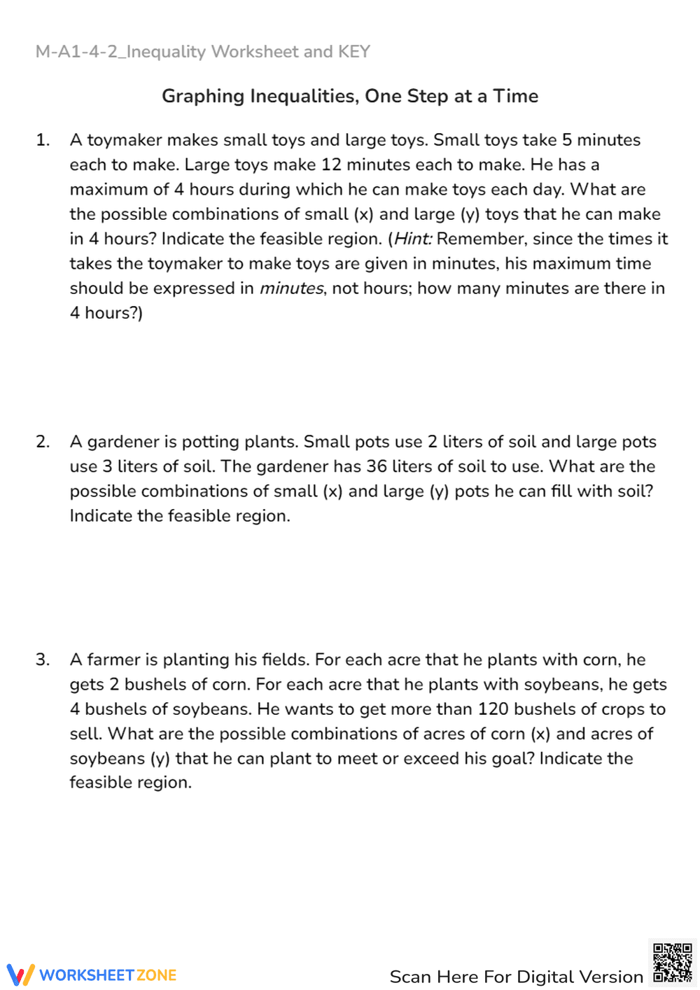Algebra 1: Graphing Inequalities Word Problems - Feasible Regions - Page 1