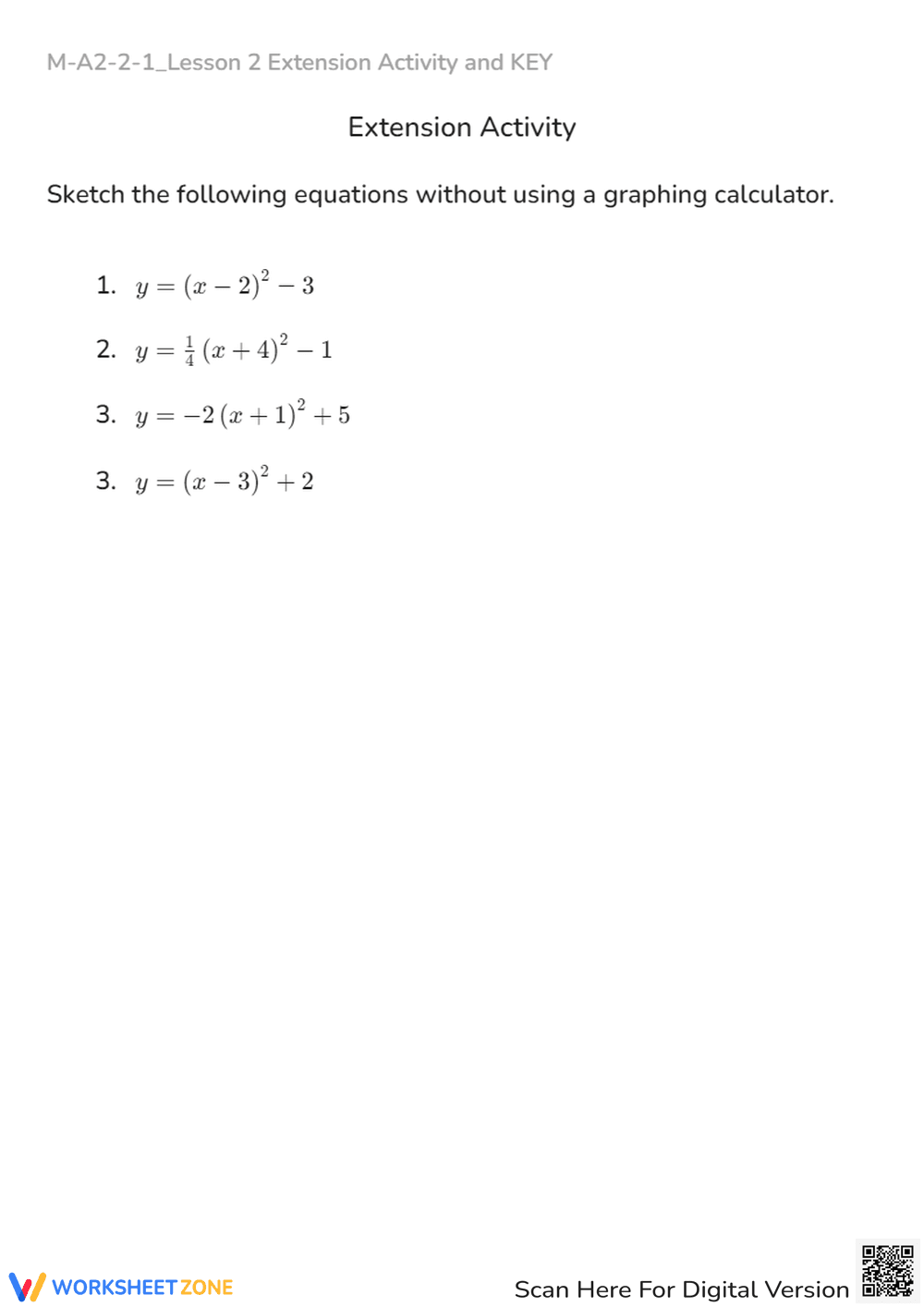 Sketching Quadratic Equations in Vertex Form - No Calculator! - Page 1