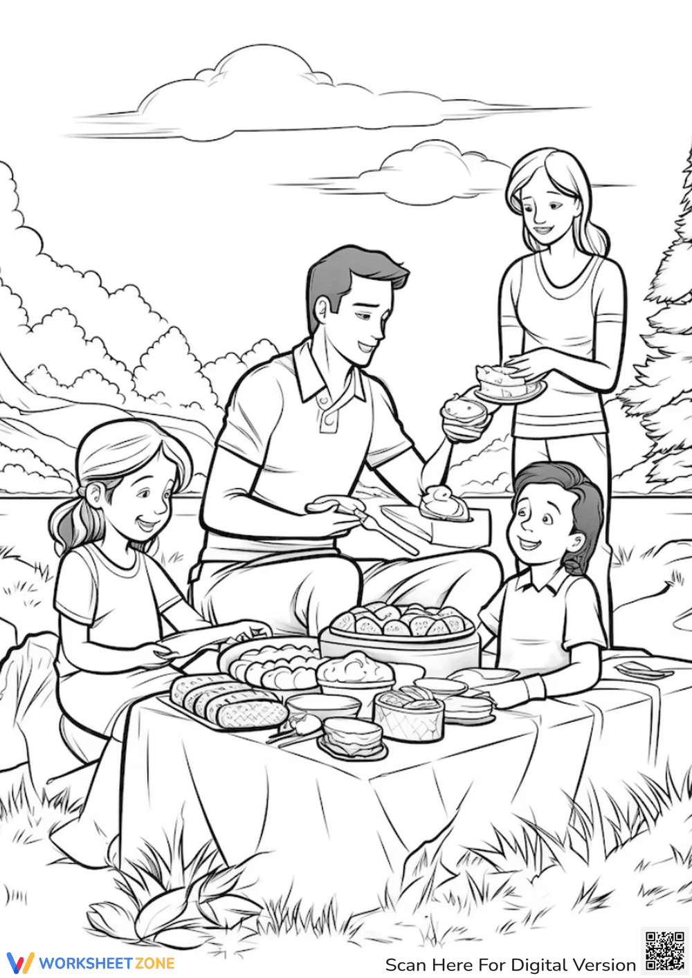 Picnic with Family Coloring Pages - Page 1