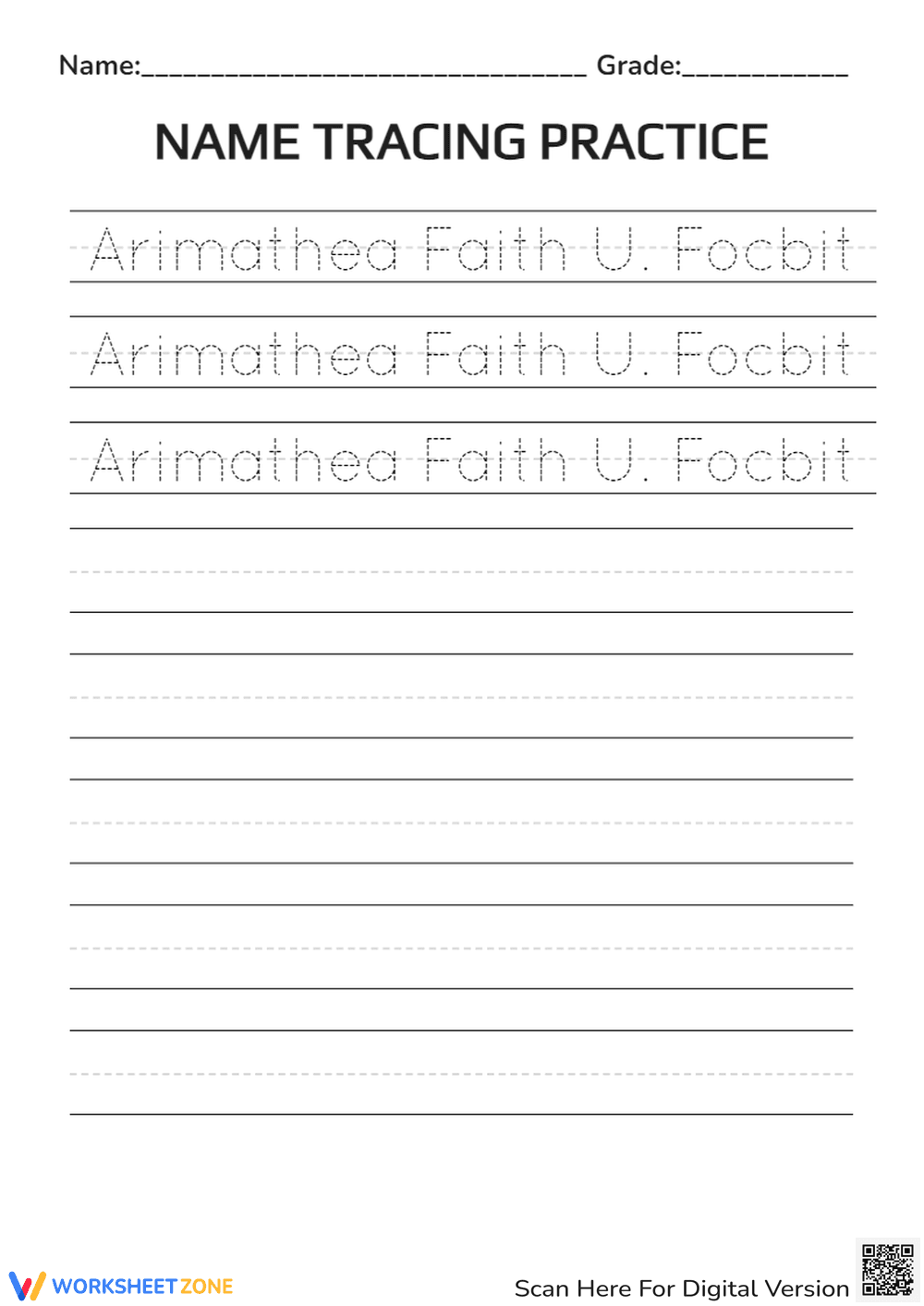 Essential Name Tracing Worksheet | Grade 1 Handwriting - Page 1