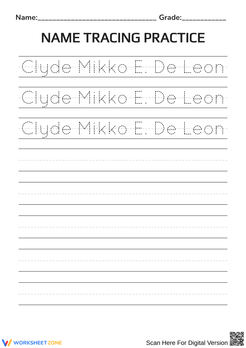 Name Tracing Practice Worksheet | Grade 1 Essential - Page 1