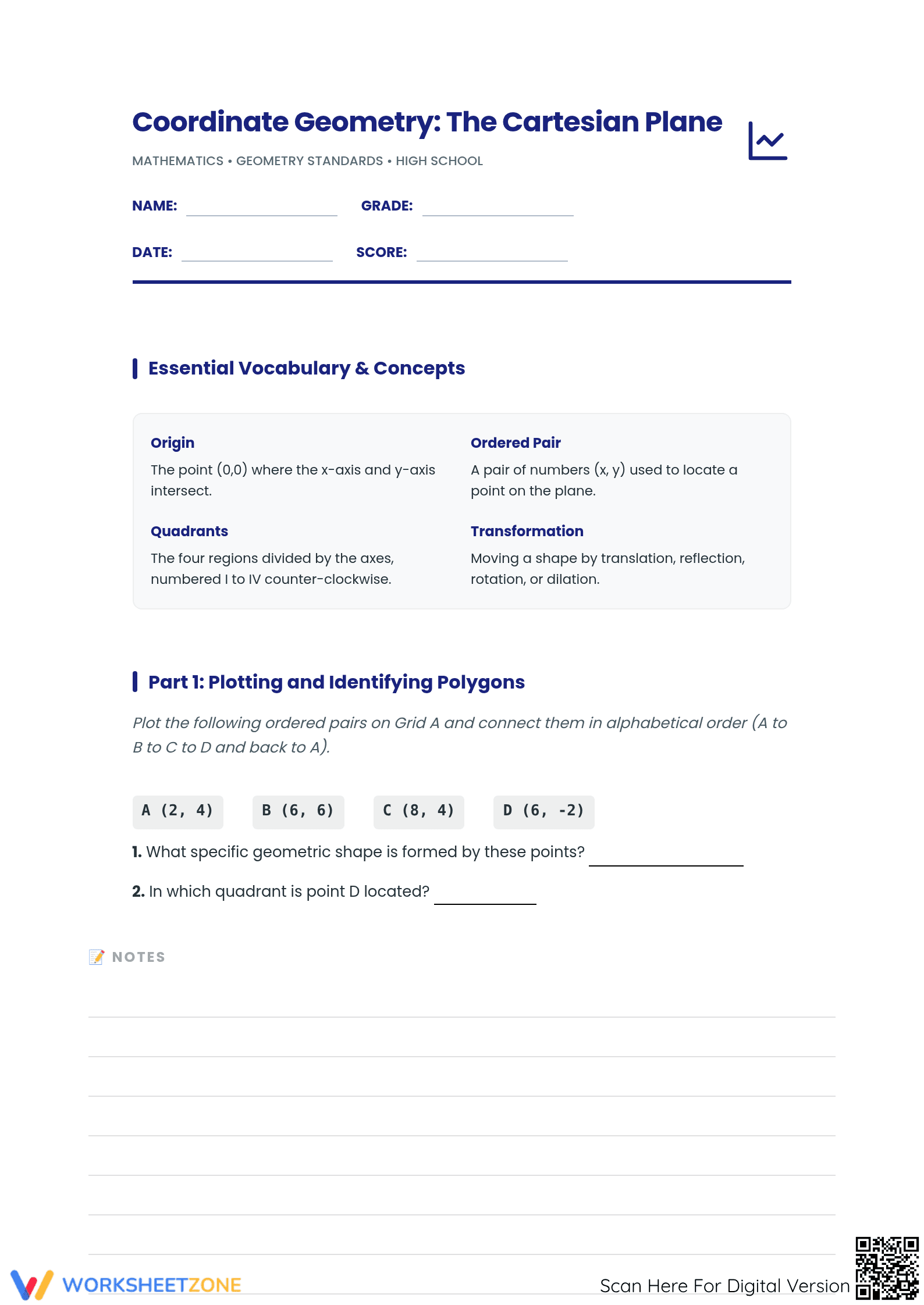 Geometry Transformations Worksheet | Grade 9-10 Printable - Page 1