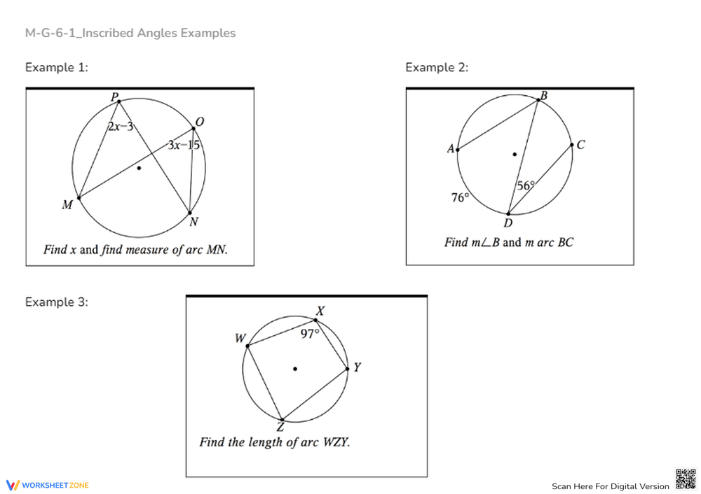 Understanding Inscribed Angles Worksheet - Page 1