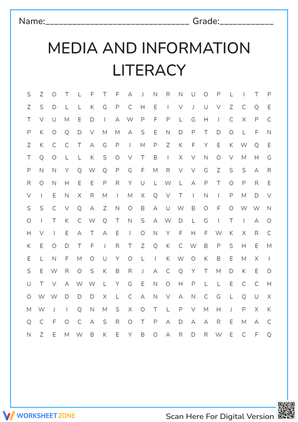 Media Literacy Word Search | Grade 12 Essential Worksheet - Page 1