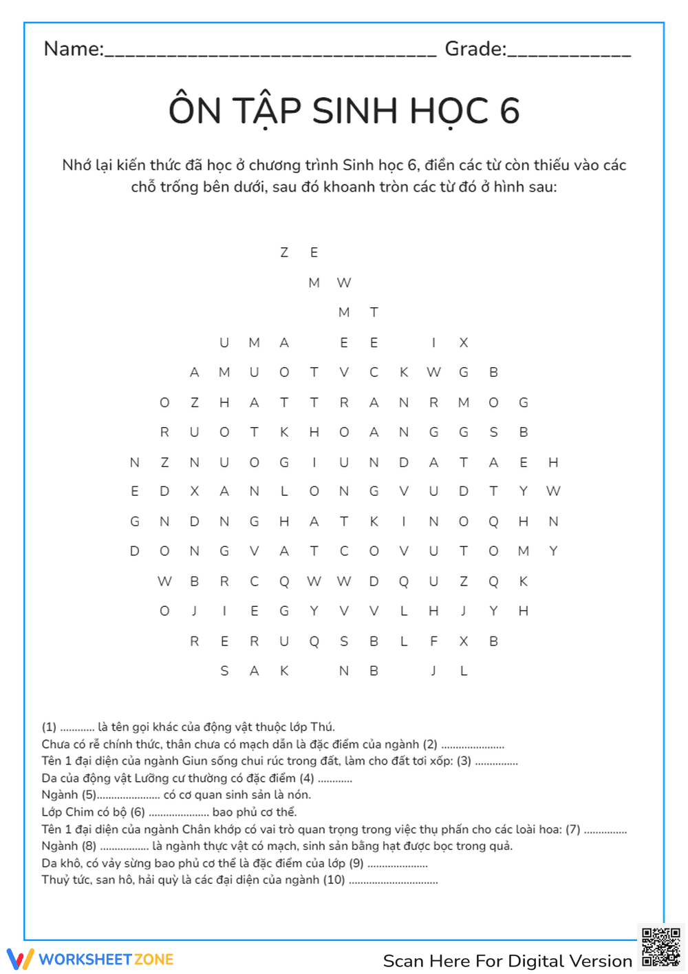 Grade 6 Biology Review Worksheet | Essential Printable - Page 1