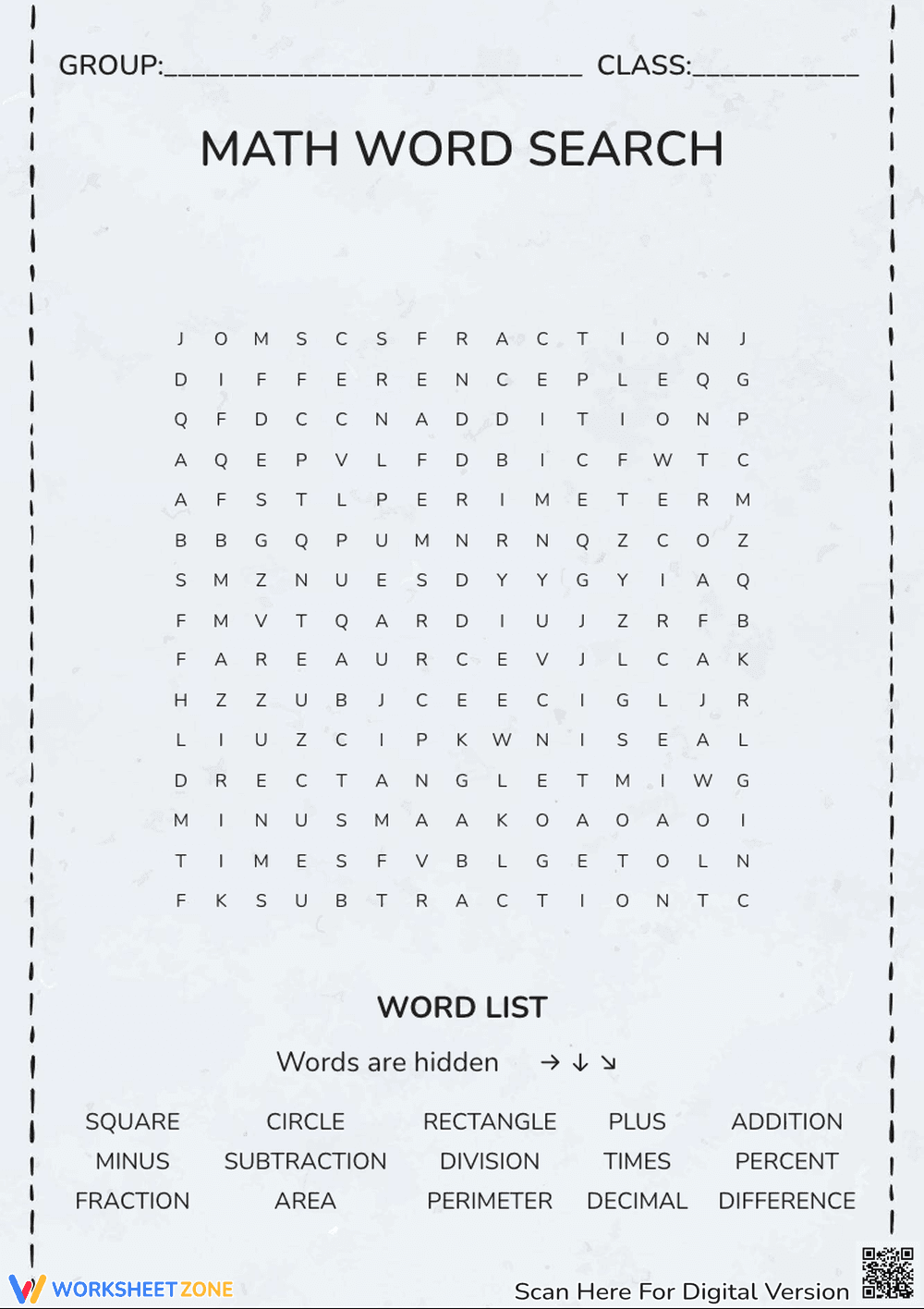 Grade 6 Math Vocabulary — Printable No-Prep Worksheet - Page 1