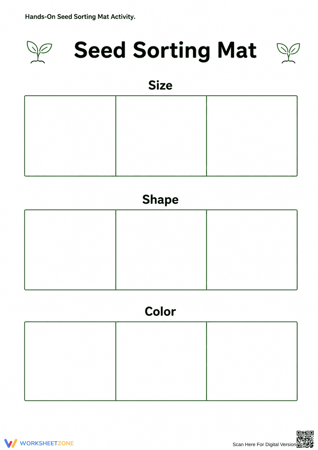 Seed Sorting Mat Printable | Grade K Science - Page 1