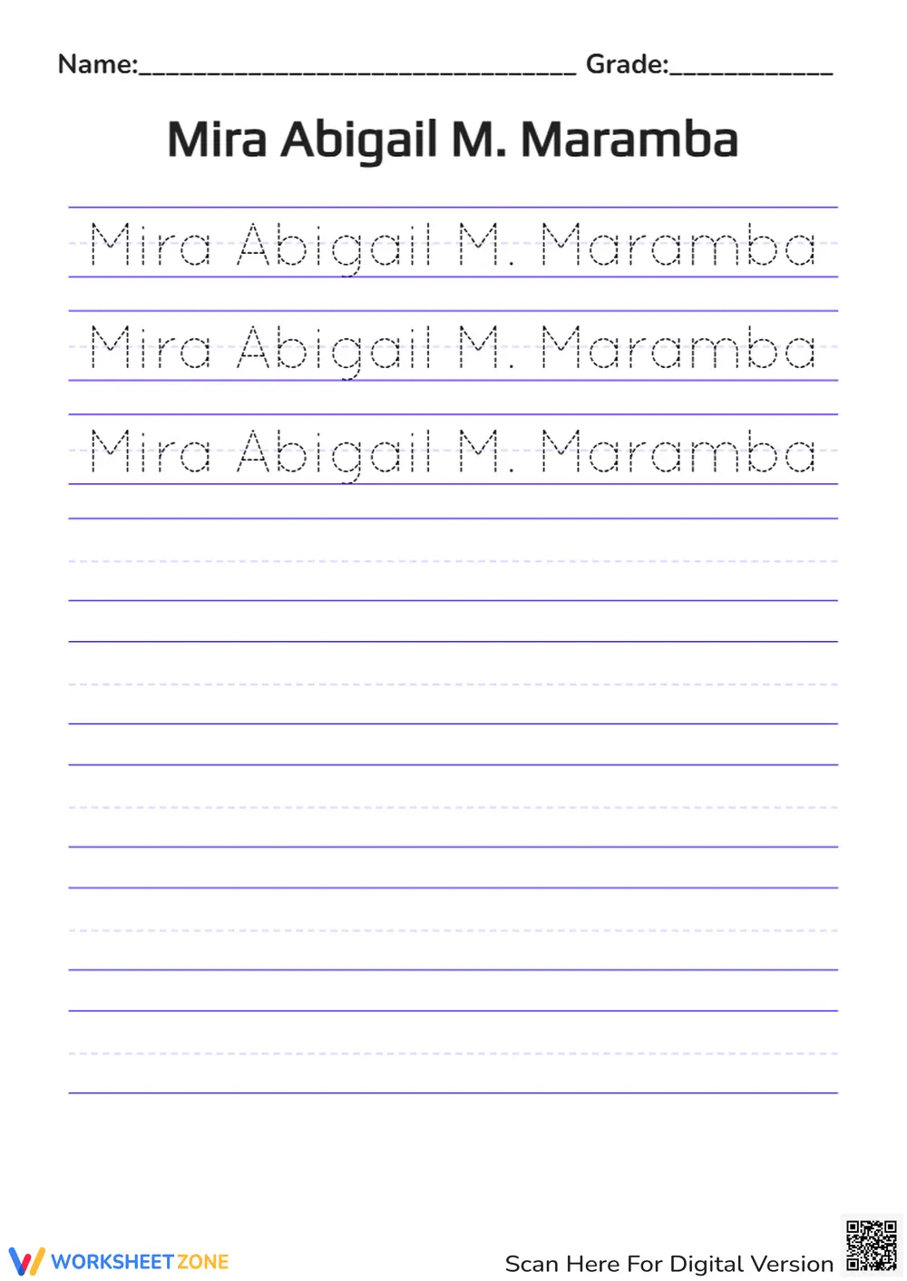 Name Tracing Worksheet | Grade 1 Printable Practice - Page 1