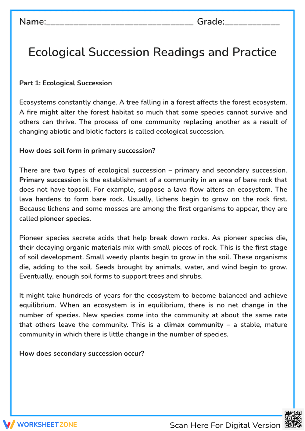 Ecological Succession Readings and Practice - Page 1