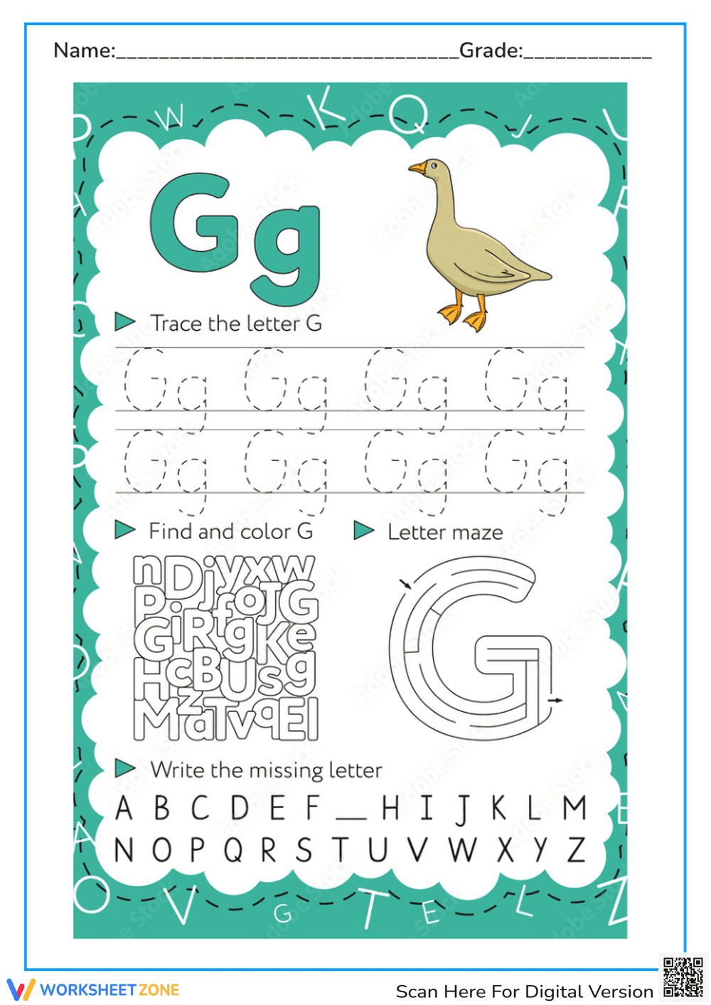 Letter G Tracing Worksheet | Essential Kindergarten Practice - Page 1