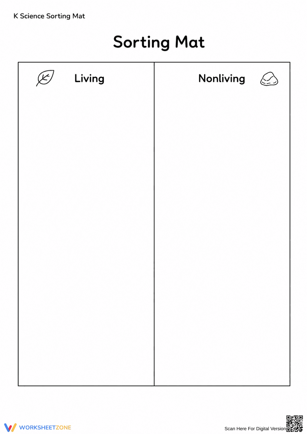 Grade K Living vs Nonliving — Printable No-Prep Worksheet - Page 1