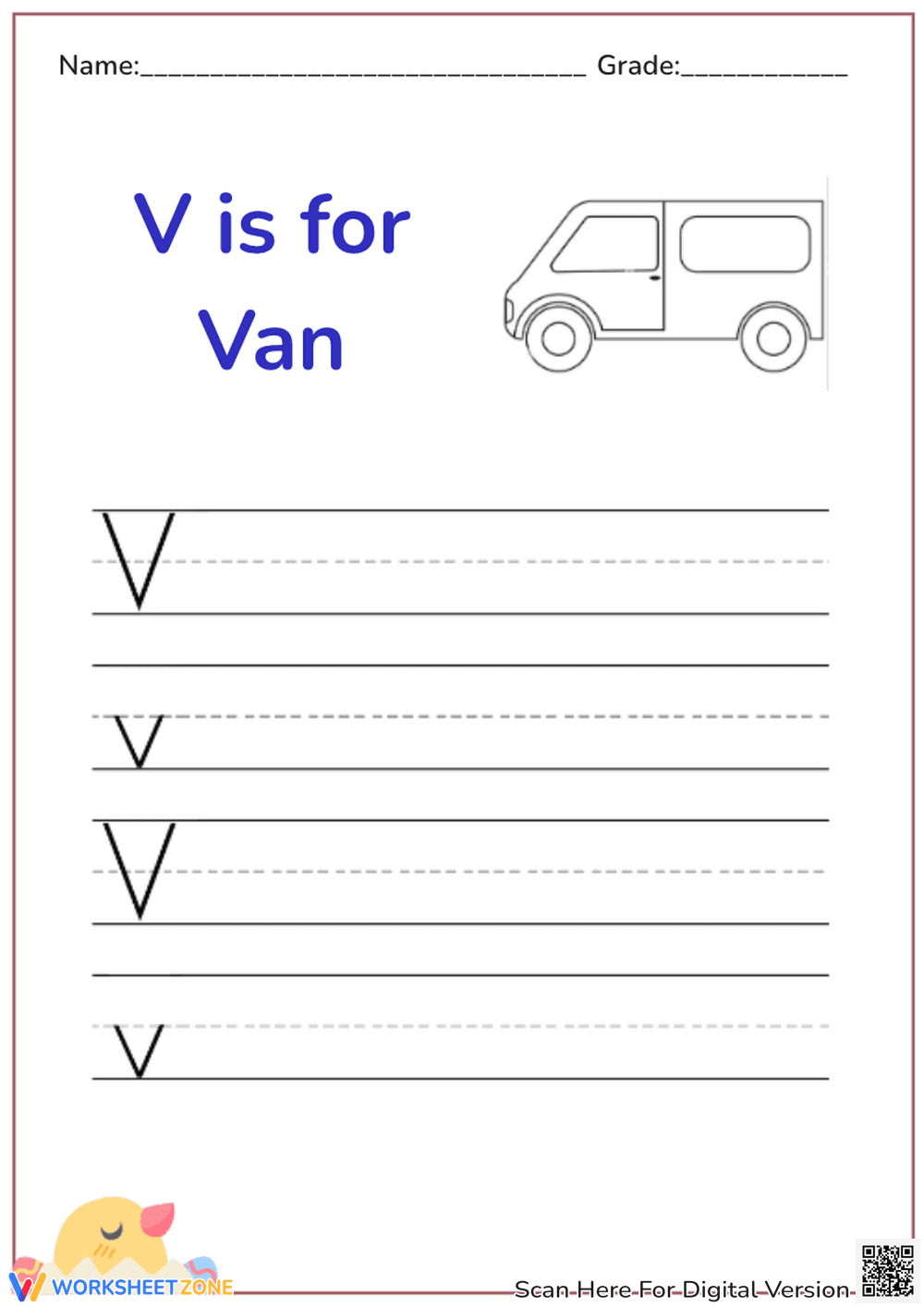 Letter V Tracing Worksheet | Essential Kindergarten Ready - Page 1
