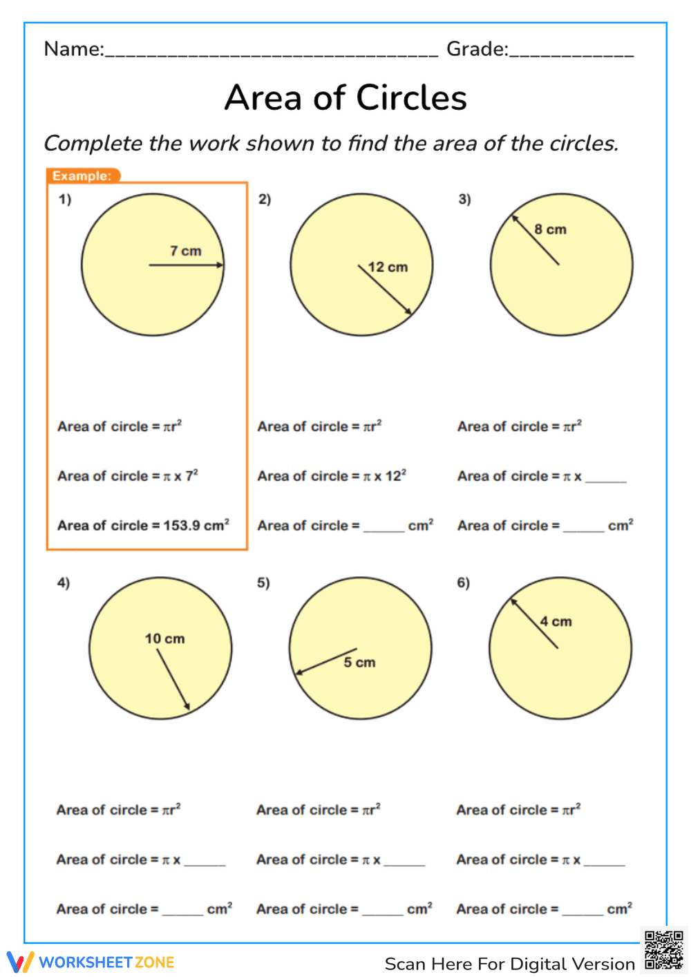 Area of Circles Practice - Page 1