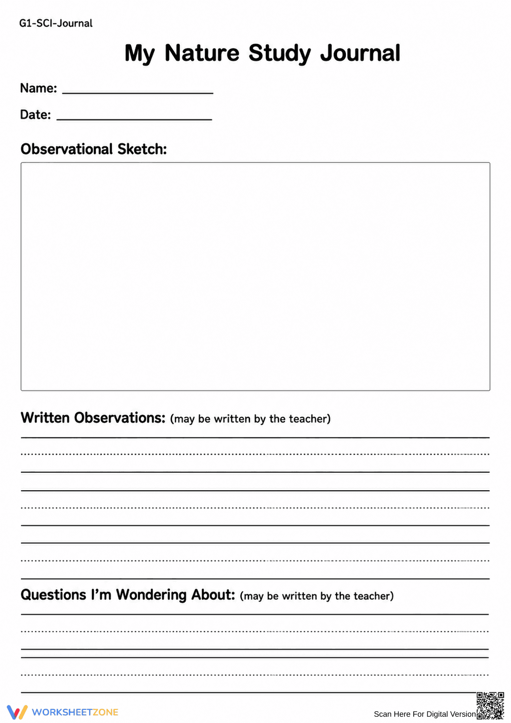 Grade 1 Science Journal — Printable No-Prep Worksheet - Page 1