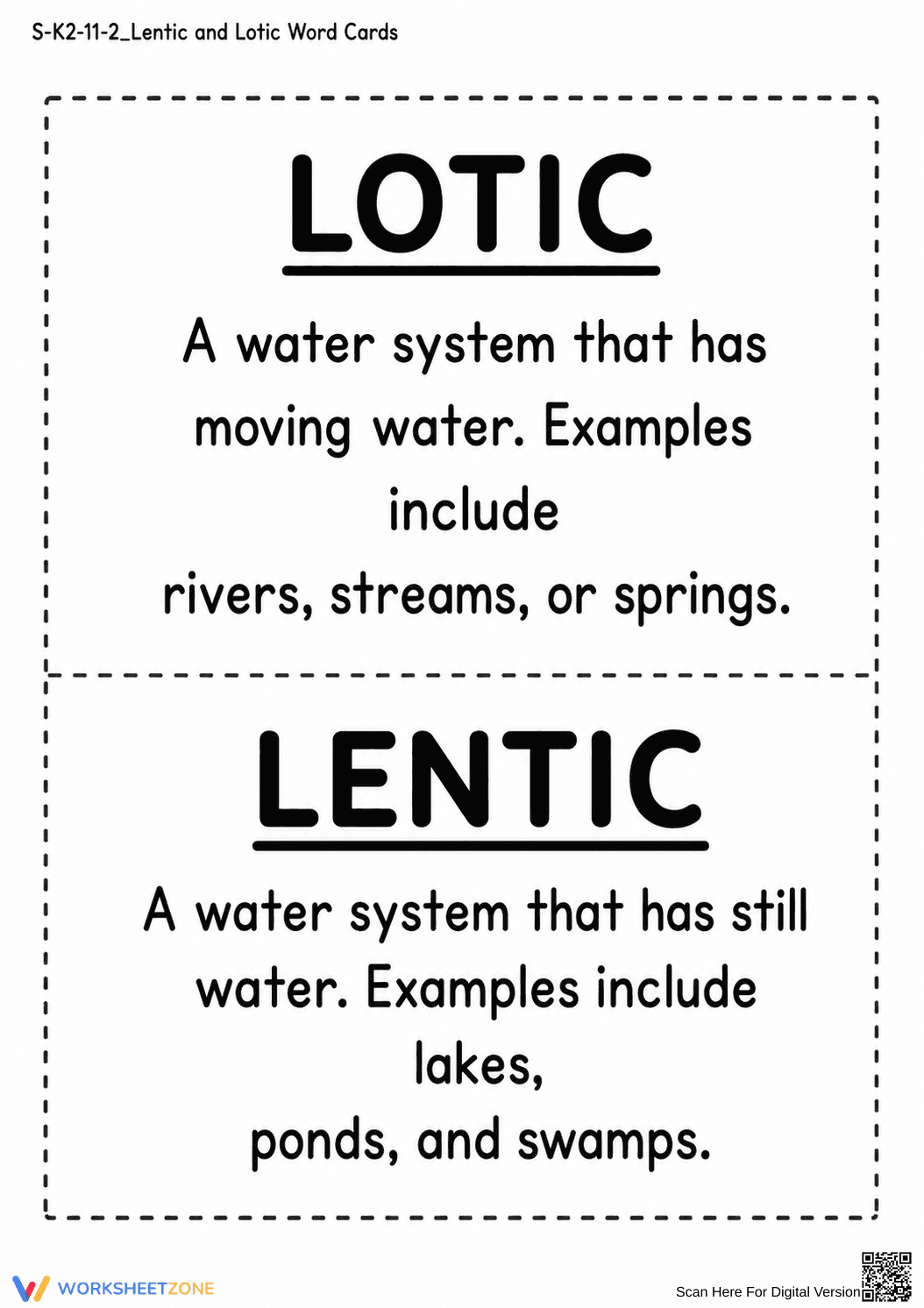 Essential Lentic and Lotic Word Cards | Grade 1 Science - Page 1