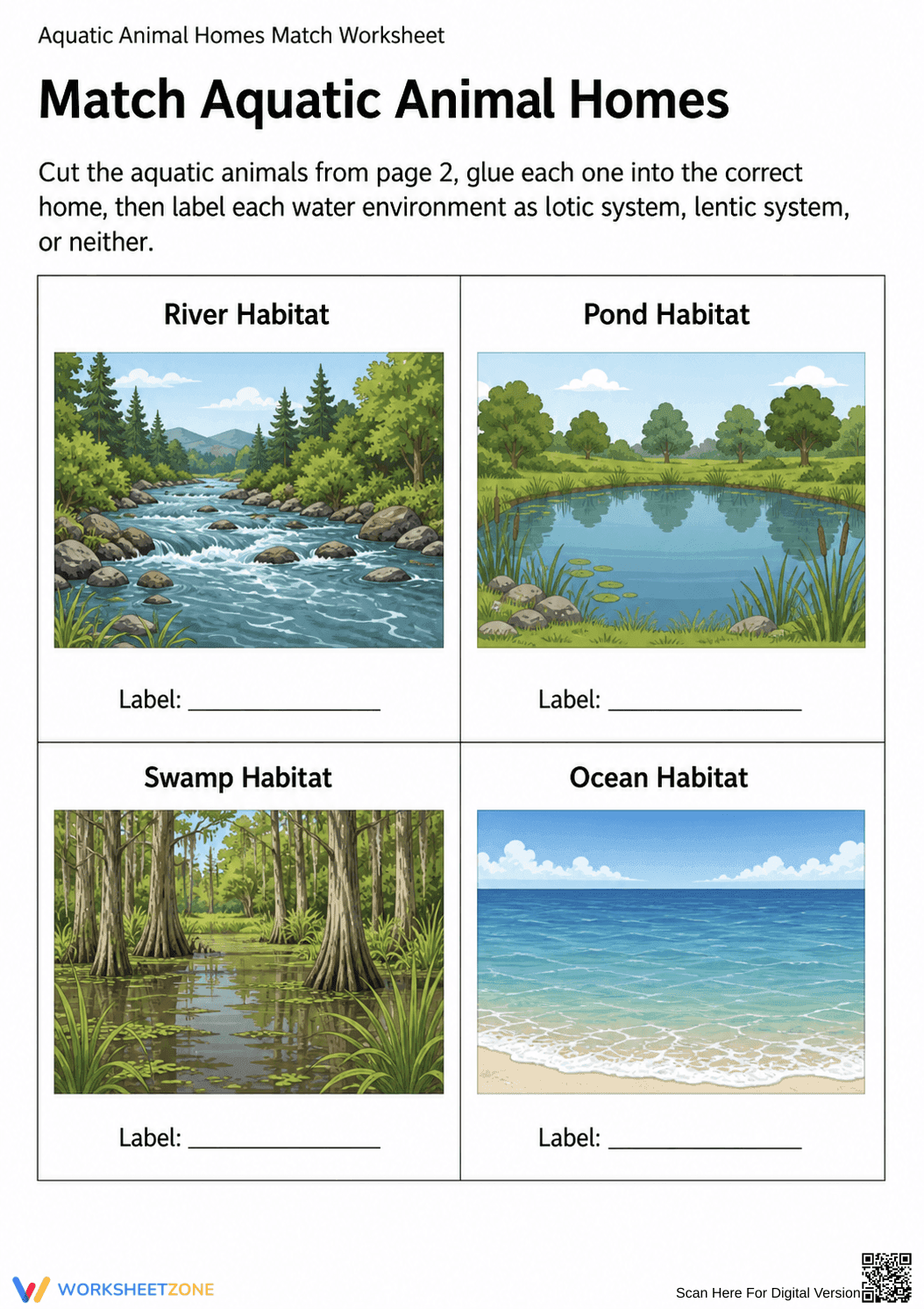 Printable Aquatic Animal Habitats Worksheet | Grade 1 - Page 1