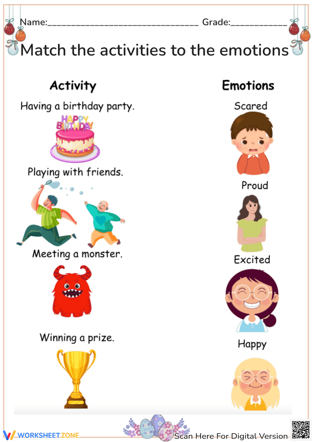 Kindergarten Emotions Matching Worksheet | Essential - Page 1