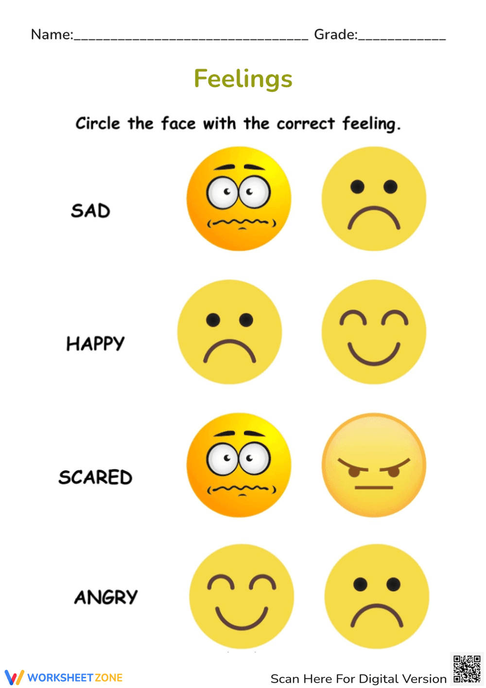Emoji Feelings Identification Worksheet - Preschool/Kindergarten - Page 1