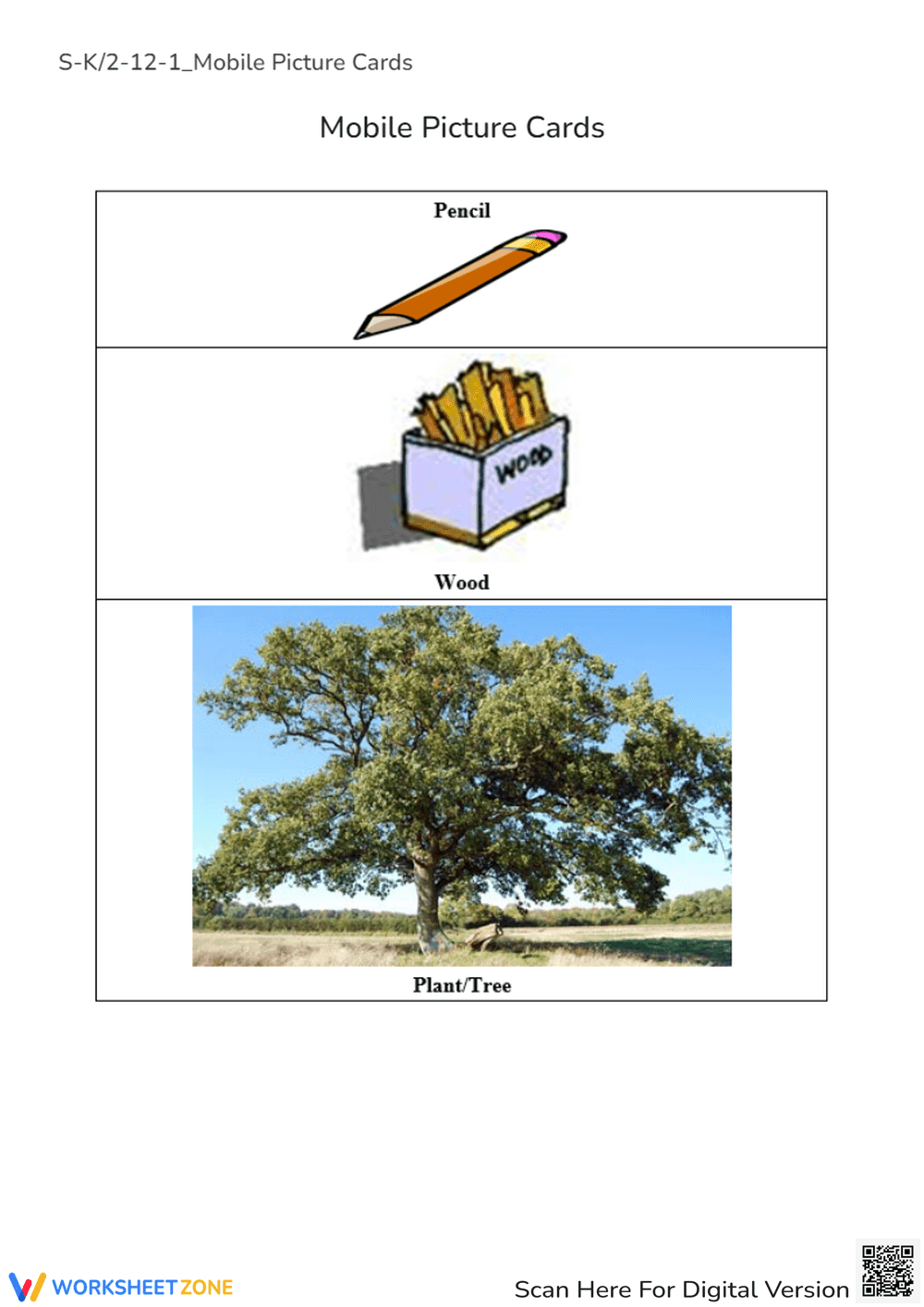 Pencil, Wood & Tree Vocabulary - Picture Cards for Early Learners - Page 1