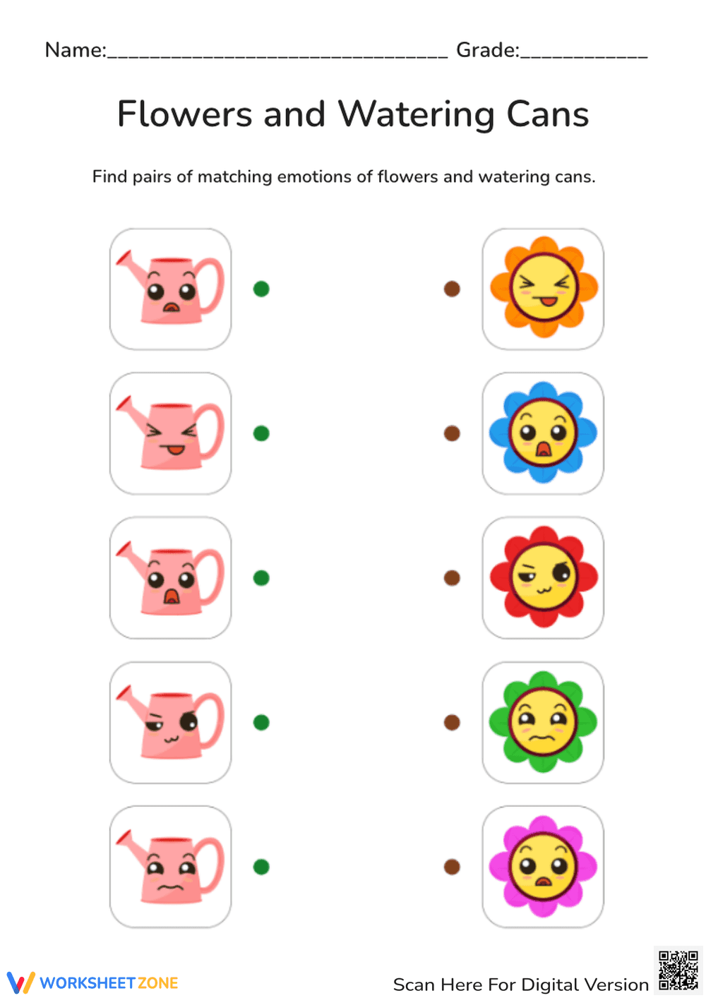 Kindergarten Emotion Matching Worksheet | Printable Ready - Page 1
