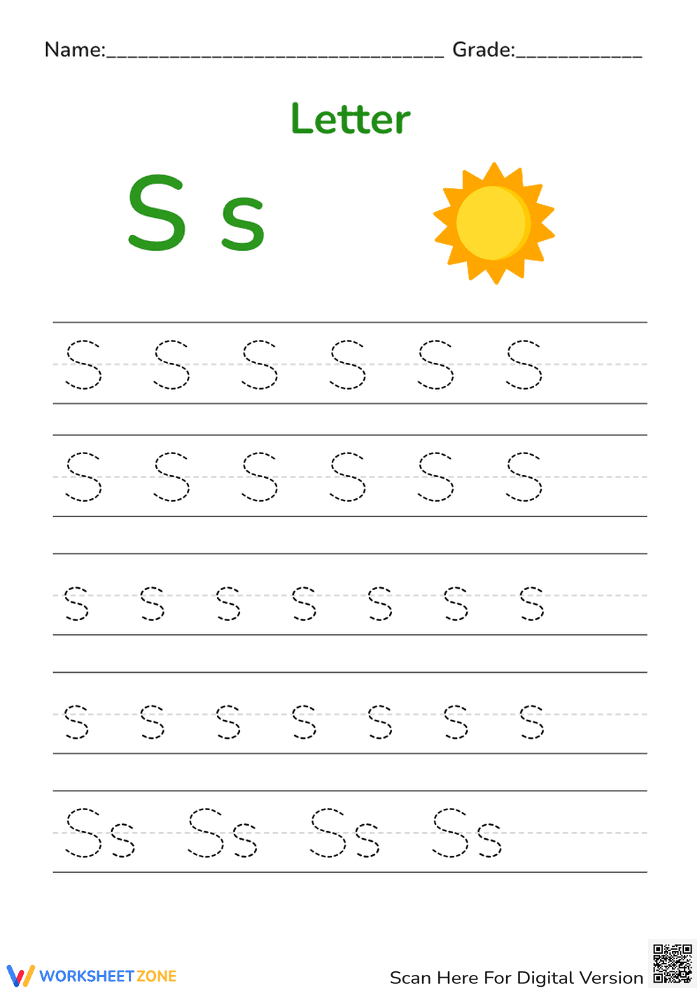Letter S Tracing Worksheet | Sunshine Fun! - Page 1