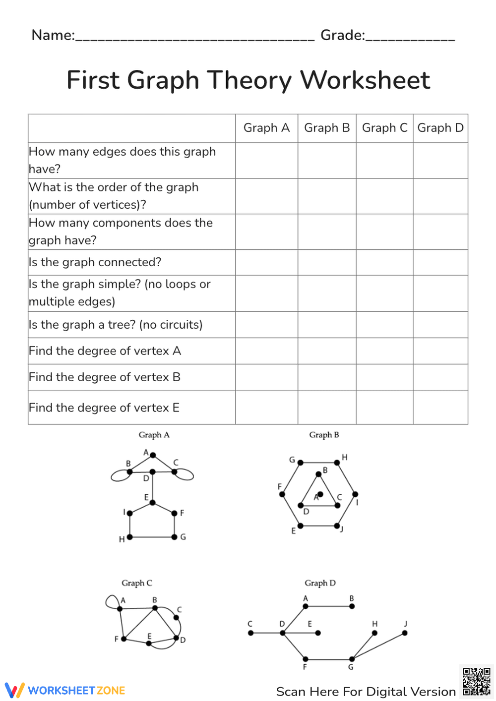 Introduction to Graph Theory Worksheet - Page 1