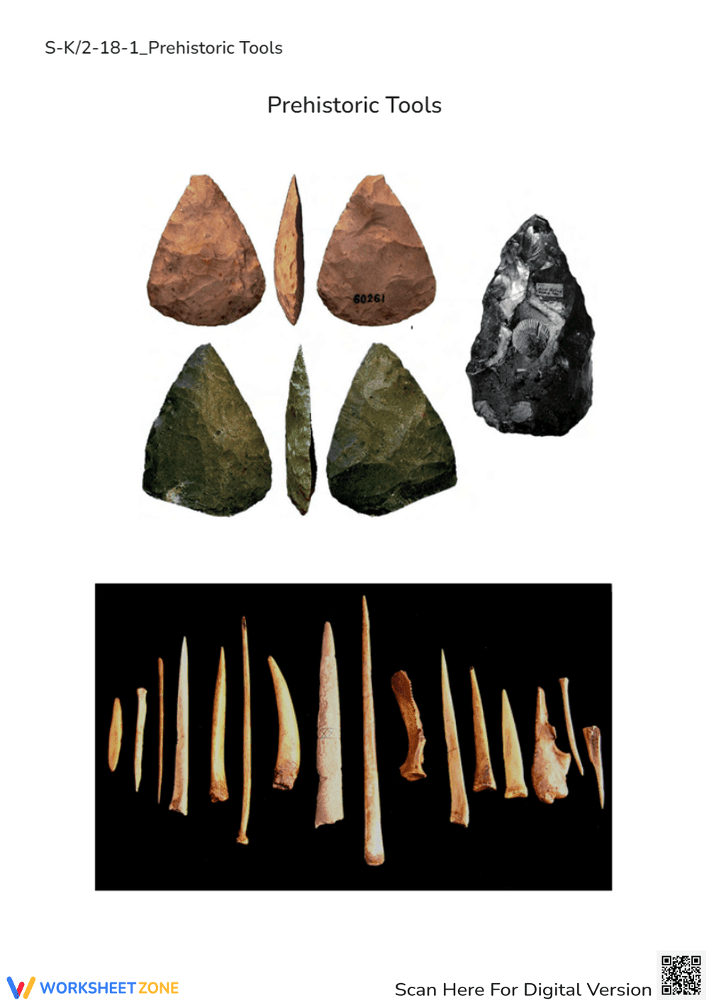 Prehistoric Tools Worksheet: Stone & Bone Age Artifacts for Kids - Page 1