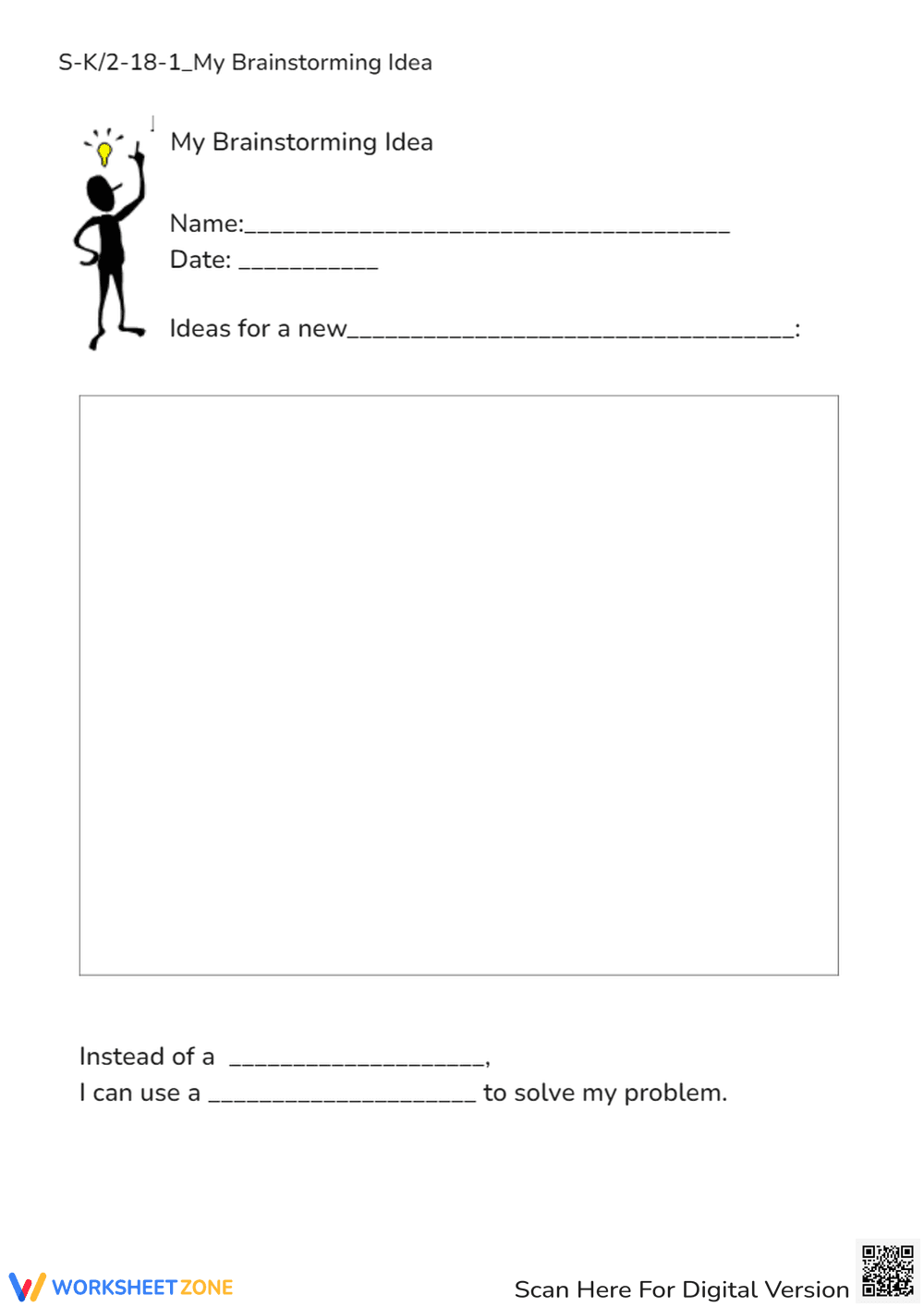 My Idea Brainstorming Worksheet - Creative Problem Solving K-2 - Page 1