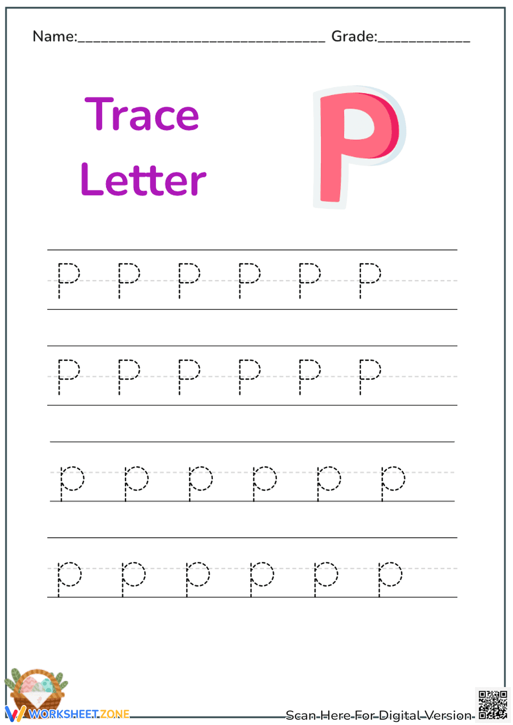 Letter P Tracing Practice - Handwriting Worksheet for Pre-K/Kindergarten - Page 1